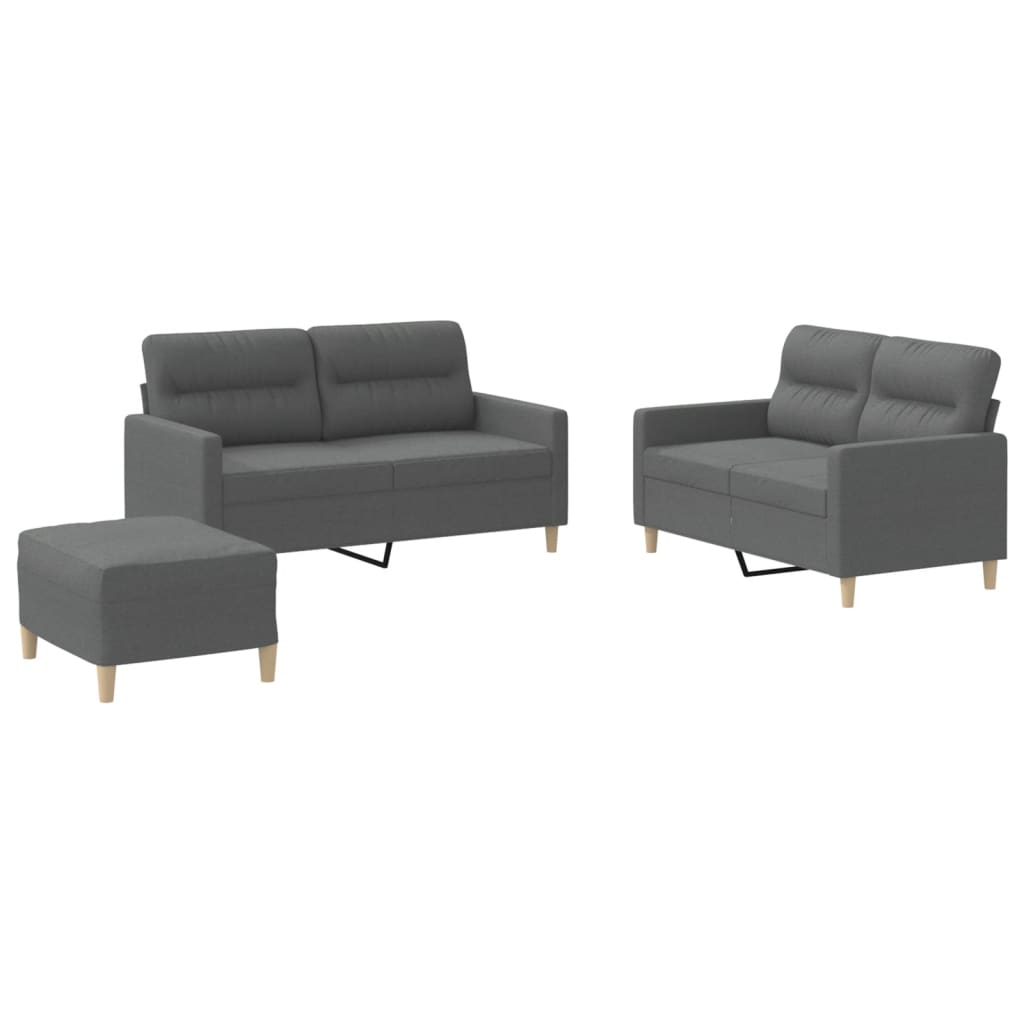 Set di Divani 3 pz con Cuscini Grigio Scuro in Tessuto | homemem39