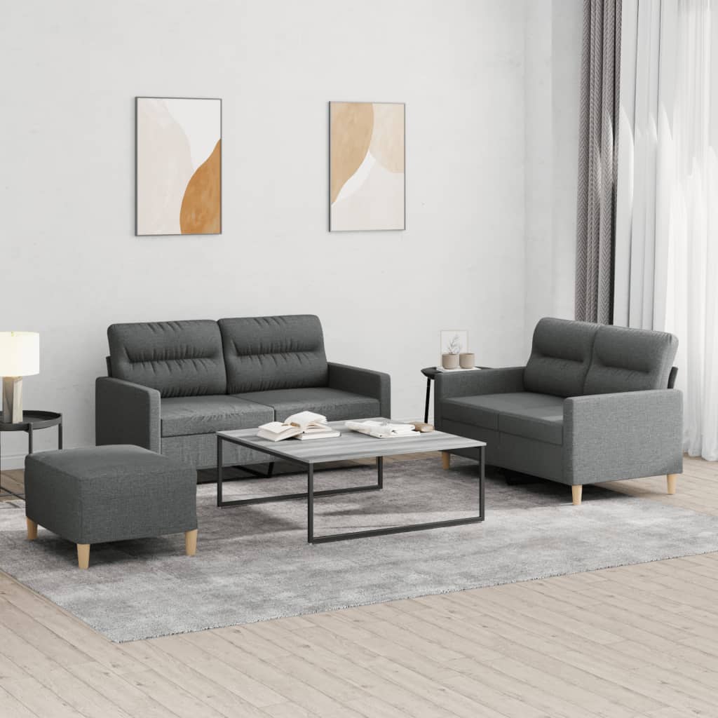 Set di Divani 3 pz con Cuscini Grigio Scuro in Tessuto | homemem39