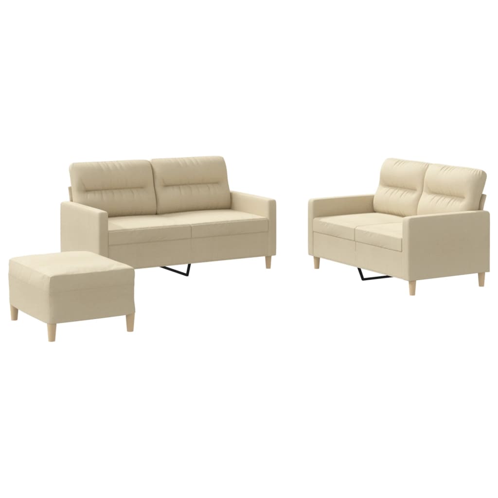 Set di Divani 3 pz con Cuscini Crema in Tessuto | homemem39