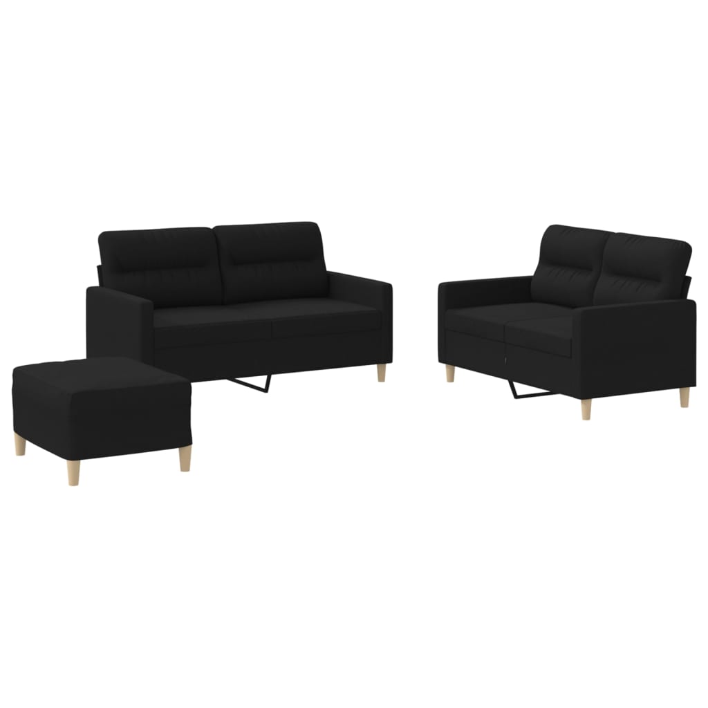 Set di Divani 3 pz con Cuscini Nero in Tessuto | homemem39