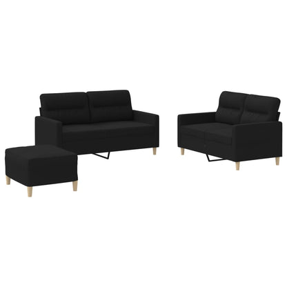 Set di Divani 3 pz con Cuscini Nero in Tessuto | homemem39