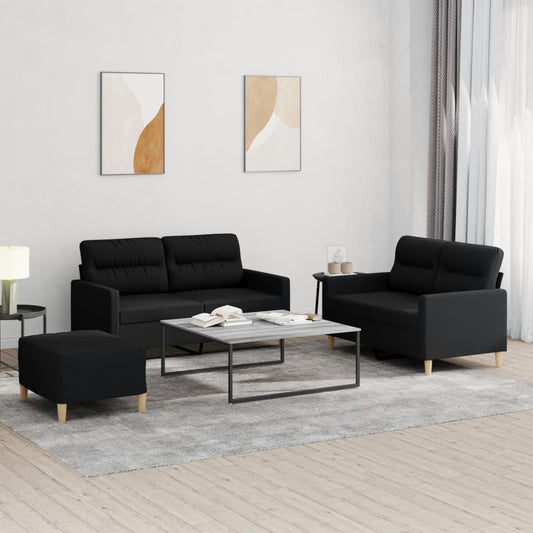 Set di Divani 3 pz con Cuscini Nero in Tessuto | homemem39