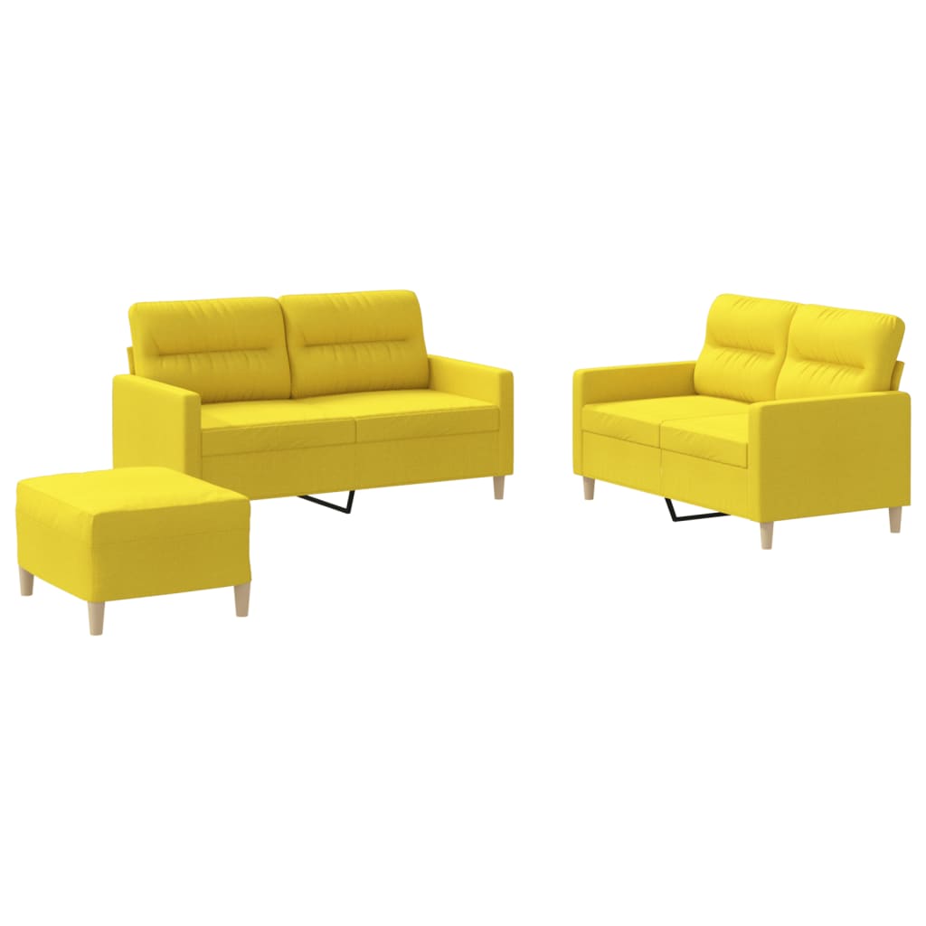 Set di Divani 3 pz con Cuscini Giallo Chiaro in Tessuto | homemem39