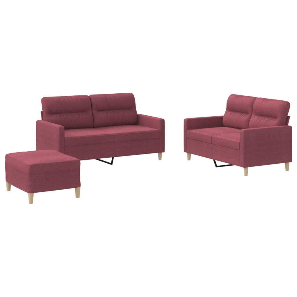 Set di Divani 3 pz con Cuscini Rosso Vino in Tessuto | homemem39
