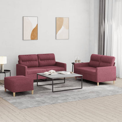 Set di Divani 3 pz con Cuscini Rosso Vino in Tessuto | homemem39