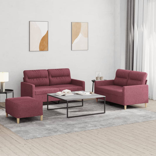 Set di Divani 3 pz con Cuscini Rosso Vino in Tessuto | homemem39