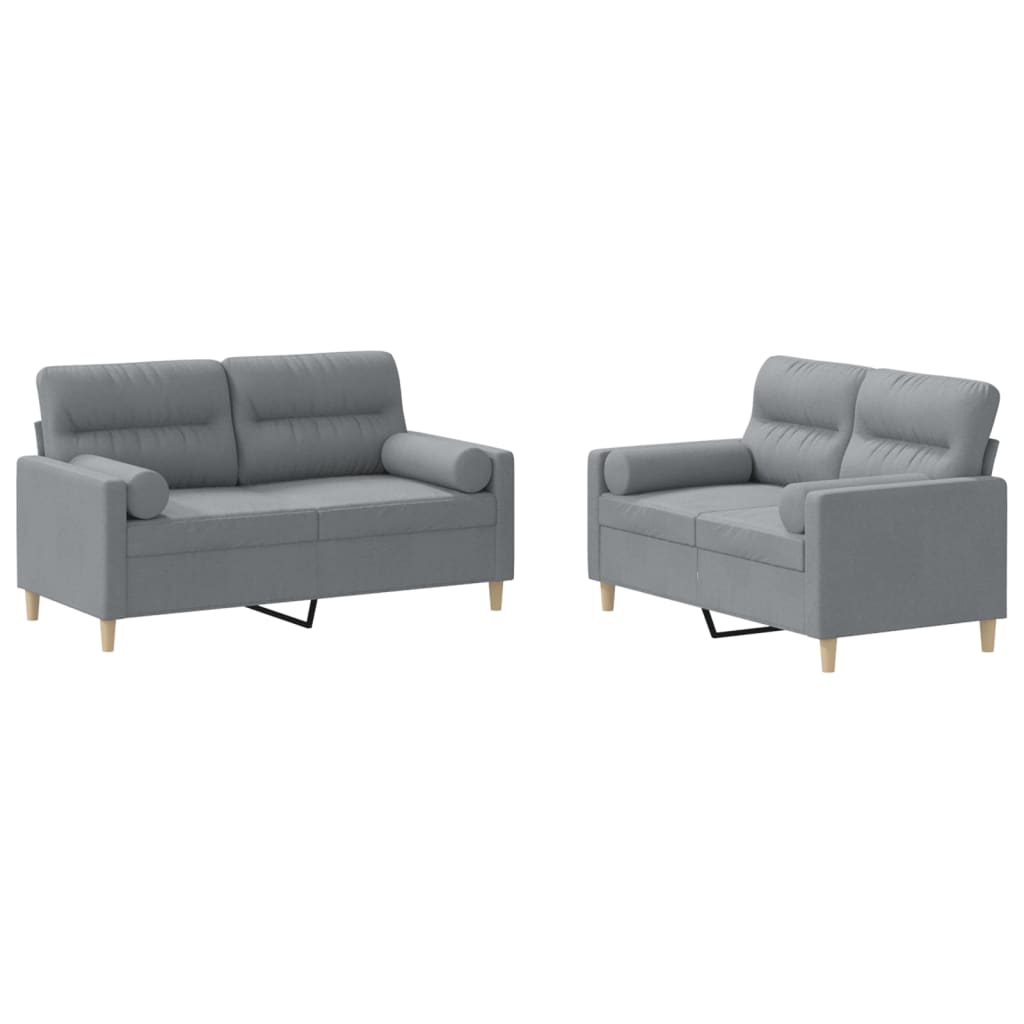 Set Divani 2 pz con Cuscini Grigio Chiaro in Tessuto | homemem39