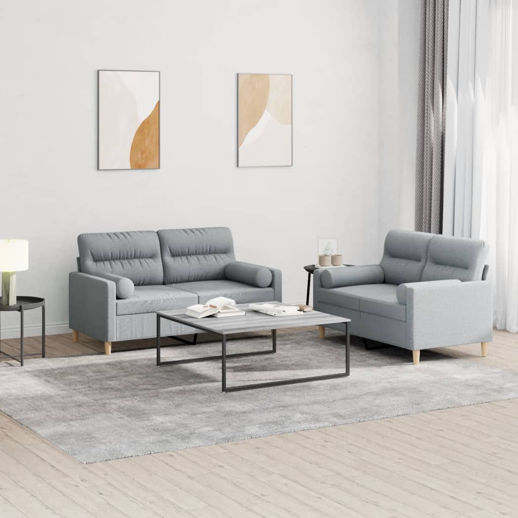 Set Divani 2 pz con Cuscini Grigio Chiaro in Tessuto | homemem39