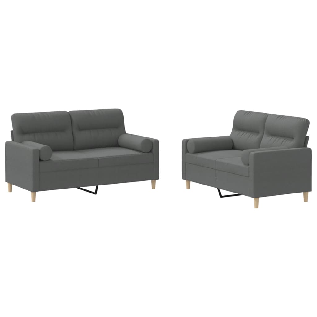 Set di Divani 2 pz con Cuscini Grigio Scuro in Tessuto | homemem39
