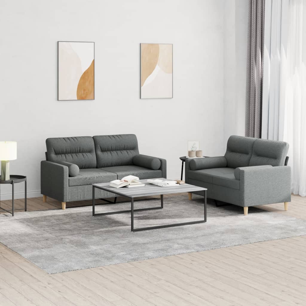 Set di Divani 2 pz con Cuscini Grigio Scuro in Tessuto | homemem39