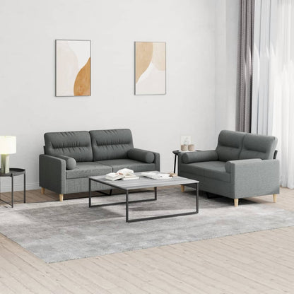 Set di Divani 2 pz con Cuscini Grigio Scuro in Tessuto | homemem39