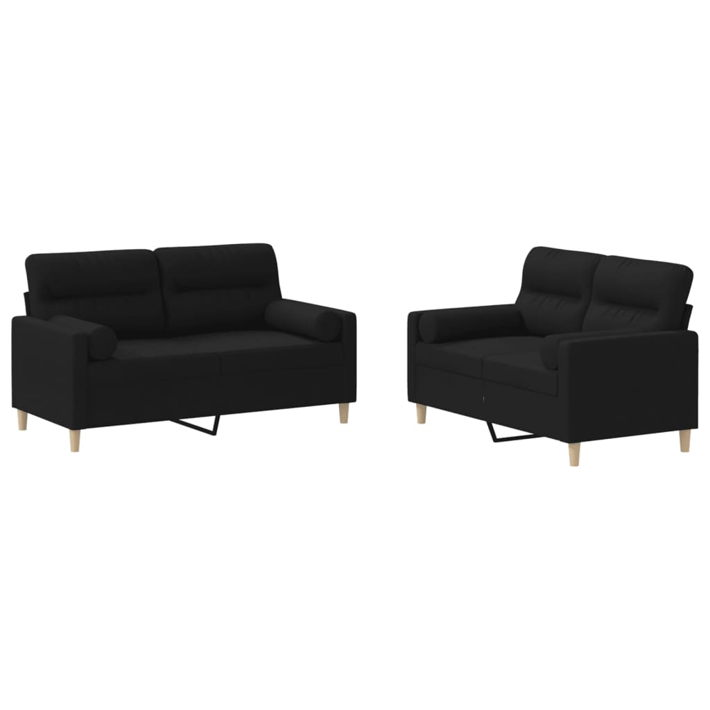 Set Divani 2 pz con Cuscini Nero in Tessuto | homemem39