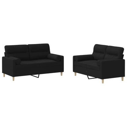 Set Divani 2 pz con Cuscini Nero in Tessuto | homemem39