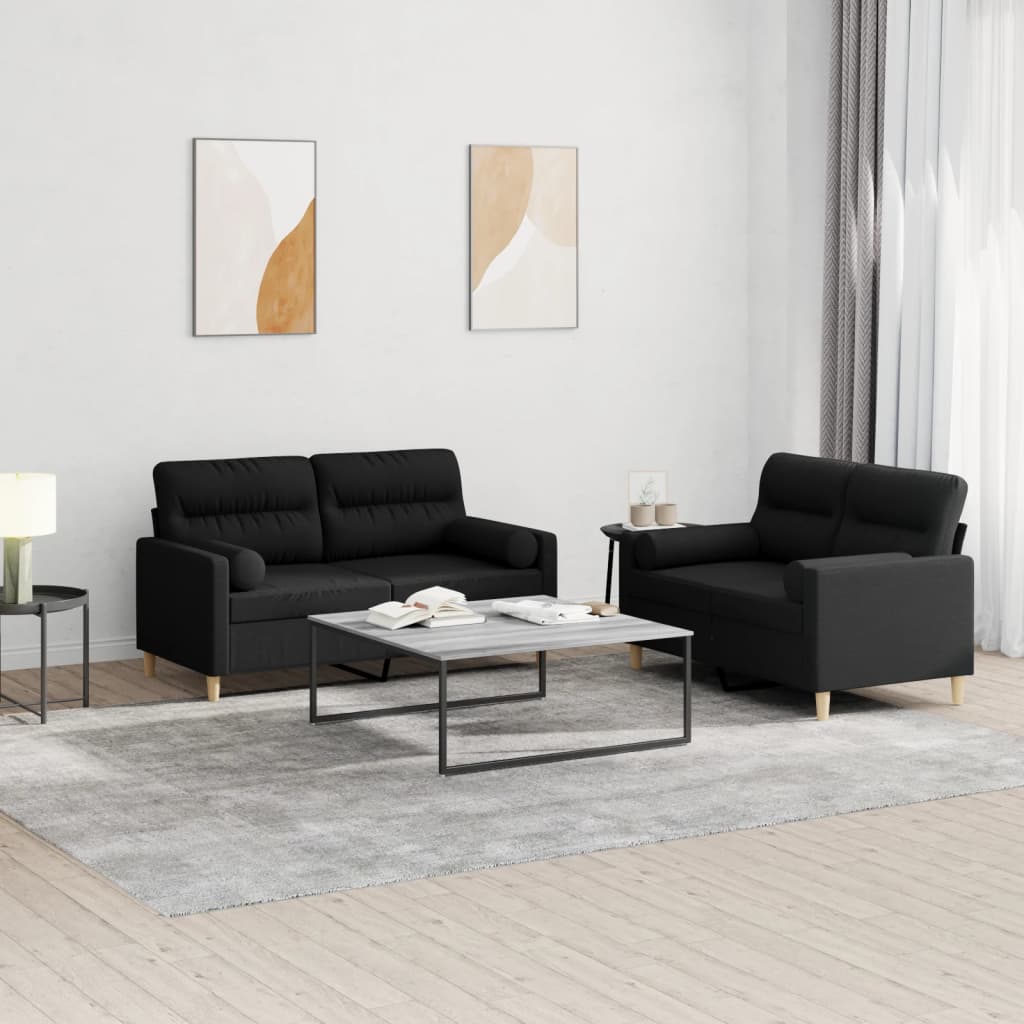 Set Divani 2 pz con Cuscini Nero in Tessuto | homemem39