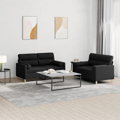 Set Divani 2 pz con Cuscini Nero in Tessuto | homemem39