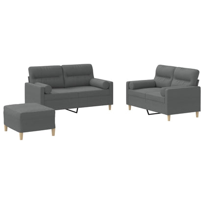 Set di Divani 3 pz con Cuscini Grigio Scuro in Tessuto | homemem39