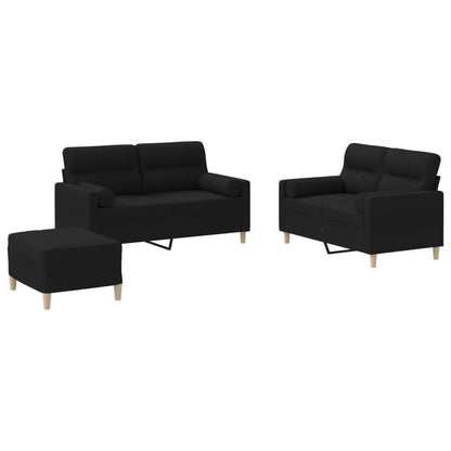 Set Divani 3 pz con Cuscini Nero in Tessuto | homemem39