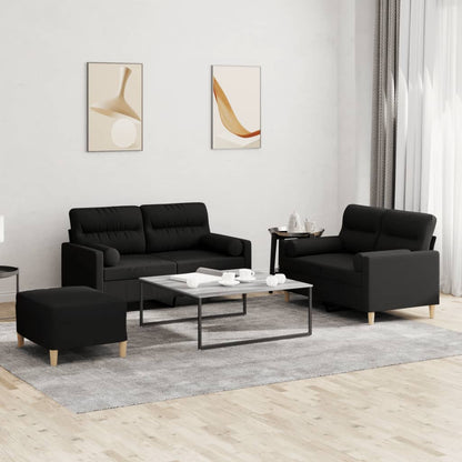 Set Divani 3 pz con Cuscini Nero in Tessuto | homemem39