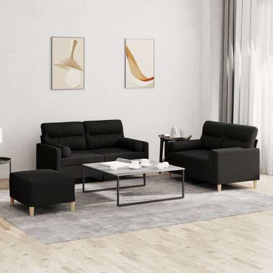 Set Divani 3 pz con Cuscini Nero in Tessuto | homemem39