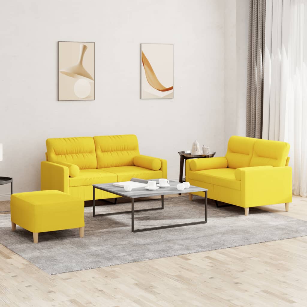 Set di Divani 3 pz con Cuscini Giallo Chiaro in Tessuto | homemem39