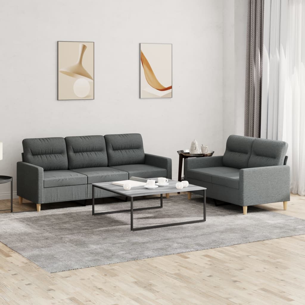 Set di Divani 2 pz con Cuscini Grigio Scuro in Tessuto - homemem39