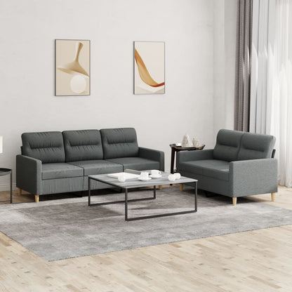 Set di Divani 2 pz con Cuscini Grigio Scuro in Tessuto - homemem39