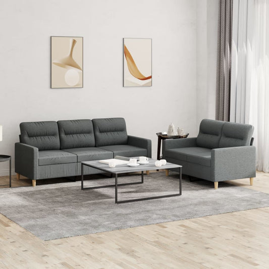 Set di Divani 2 pz con Cuscini Grigio Scuro in Tessuto - homemem39