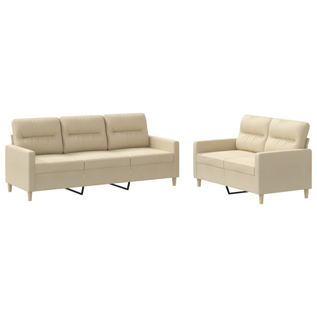 Set di Divani 2 pz con Cuscini Crema in Tessuto | homemem39