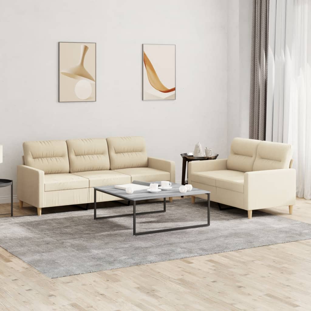Set di Divani 2 pz con Cuscini Crema in Tessuto | homemem39