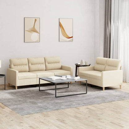 Set di Divani 2 pz con Cuscini Crema in Tessuto | homemem39