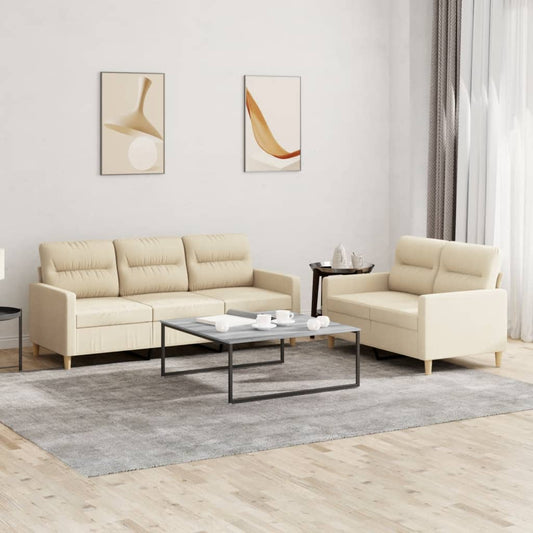 Set di Divani 2 pz con Cuscini Crema in Tessuto | homemem39