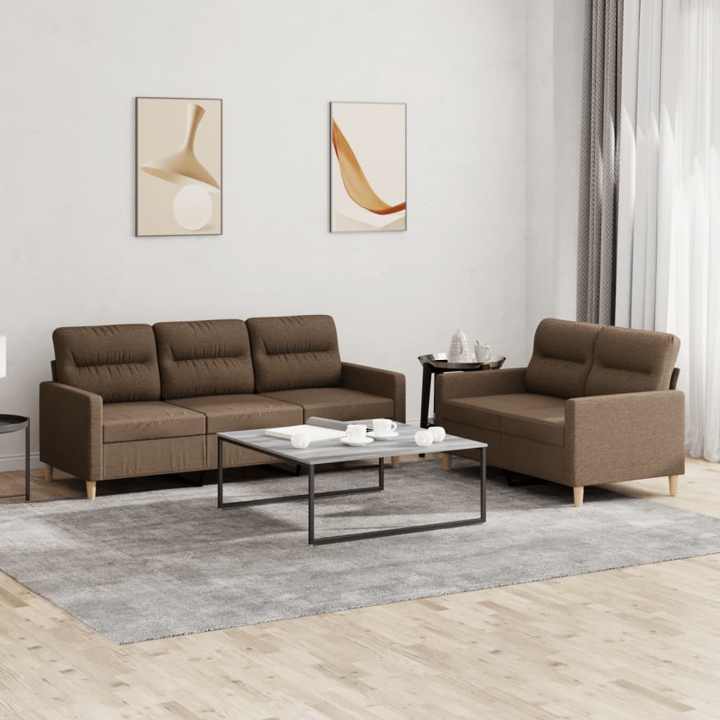 Set di Divani 2 pz con Cuscini Marrone in Tessuto | homemem39