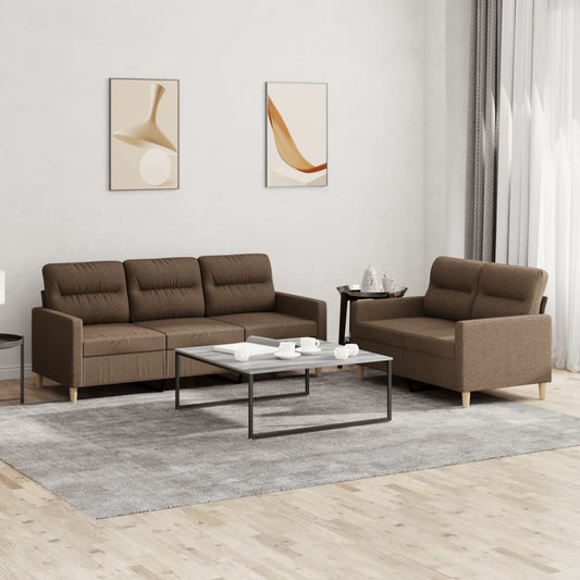 Set di Divani 2 pz con Cuscini Marrone in Tessuto | homemem39