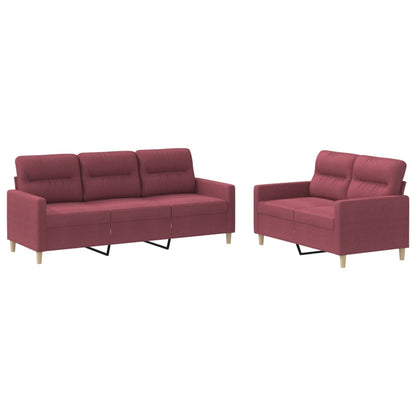 Set di Divani 2 pz con Cuscini Rosso Vino in Tessuto | homemem39