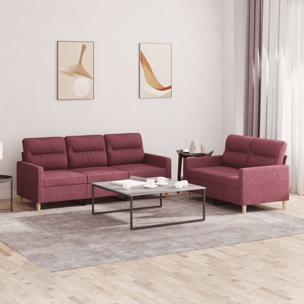 Set di Divani 2 pz con Cuscini Rosso Vino in Tessuto - homemem39