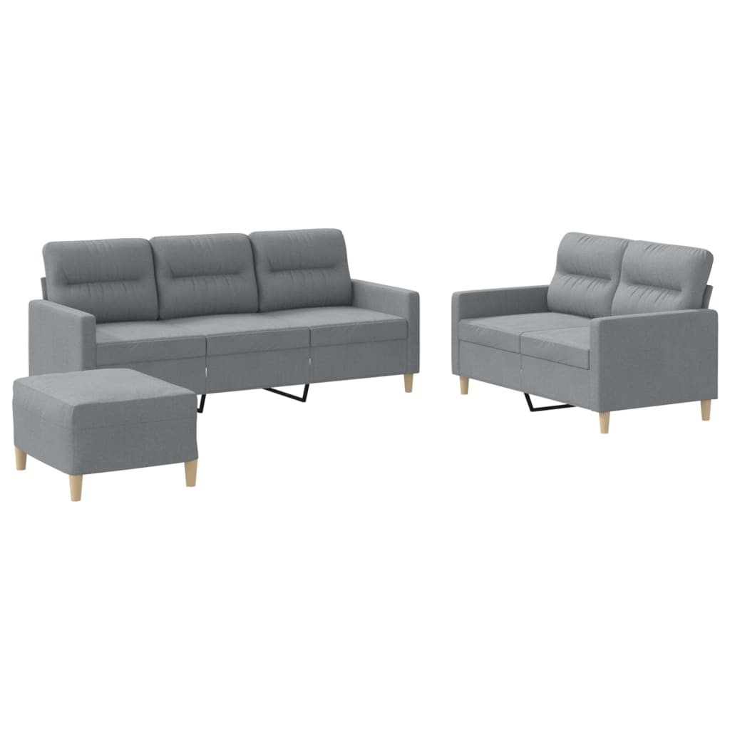 Set di Divani 3 pz con Cuscini Grigio Chiaro in Tessuto | homemem39
