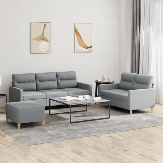 Set di Divani 3 pz con Cuscini Grigio Chiaro in Tessuto | homemem39