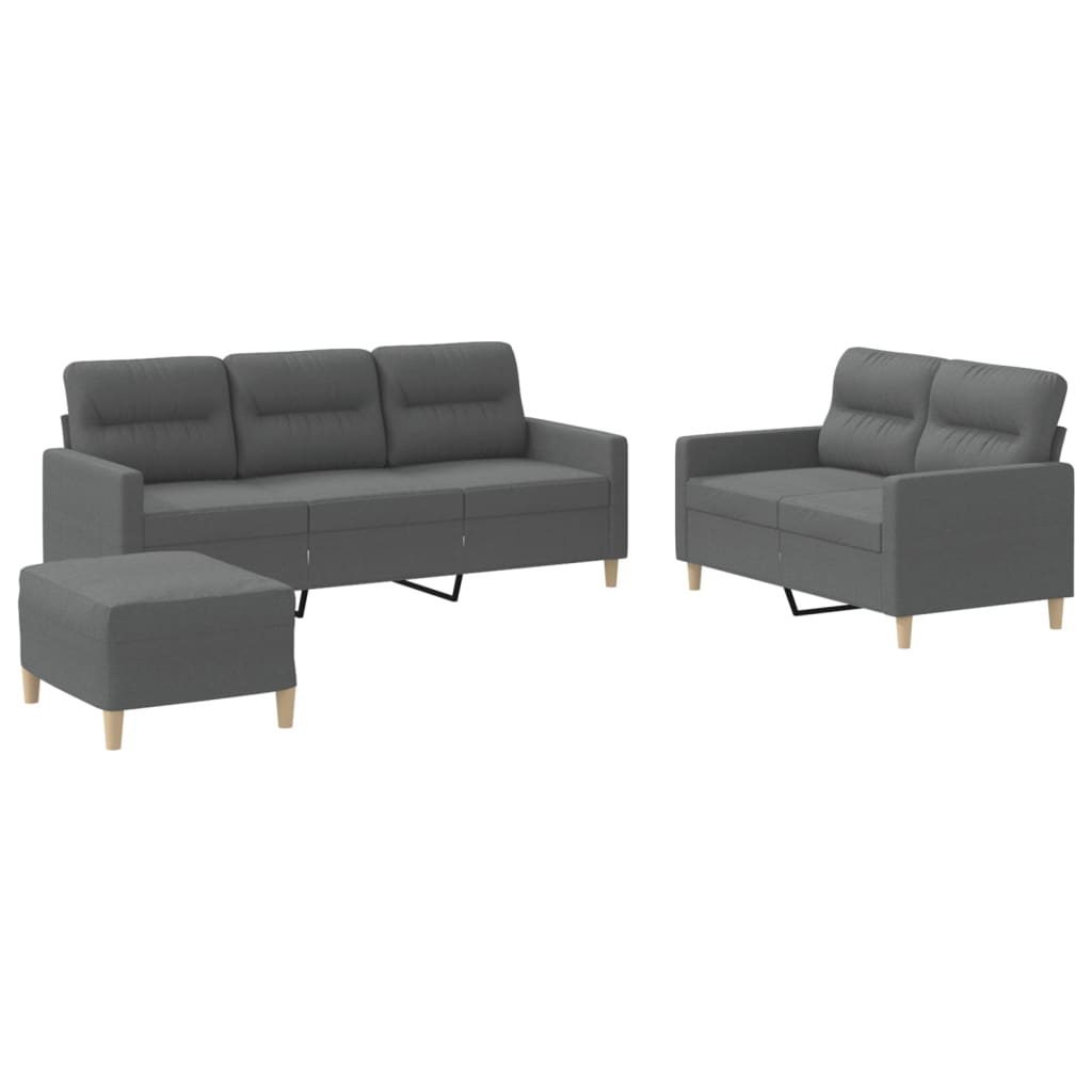 Set di Divani 3 pz con Cuscini Grigio Scuro in Tessuto | homemem39