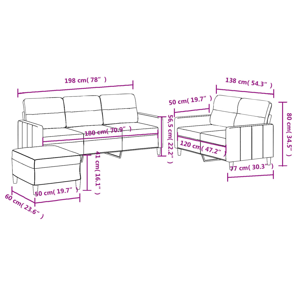 Set di Divani 3 pz con Cuscini Crema in Tessuto | homemem39