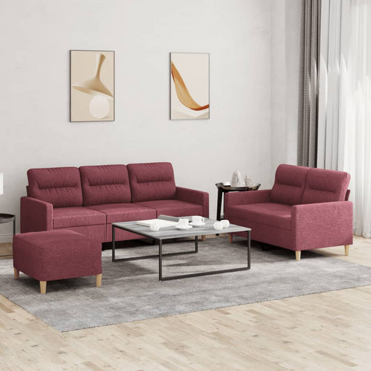 Set di Divani 3 pz con Cuscini Rosso Vino in Tessuto | homemem39