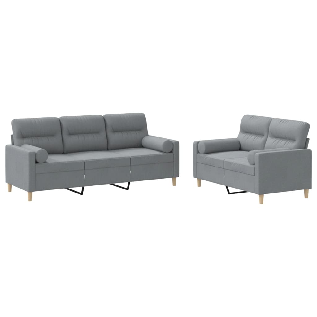 Set Divani 2 pz con Cuscini Grigio Chiaro in Tessuto | homemem39