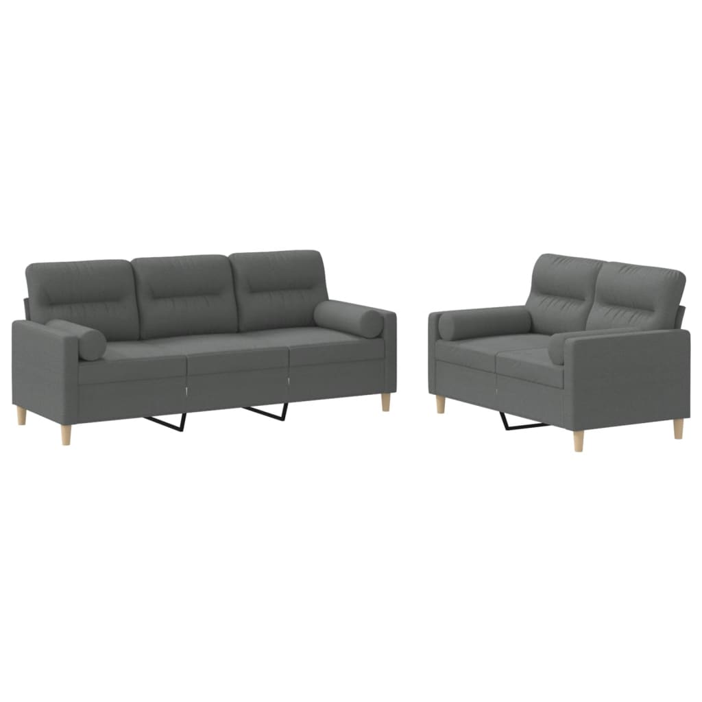 Set di Divani 2 pz con Cuscini Grigio Scuro in Tessuto | homemem39
