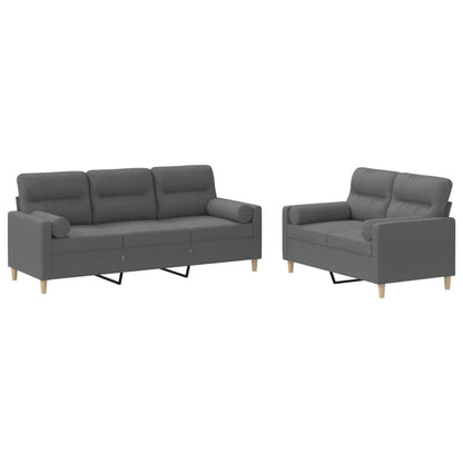 Set di Divani 2 pz con Cuscini Grigio Scuro in Tessuto | homemem39