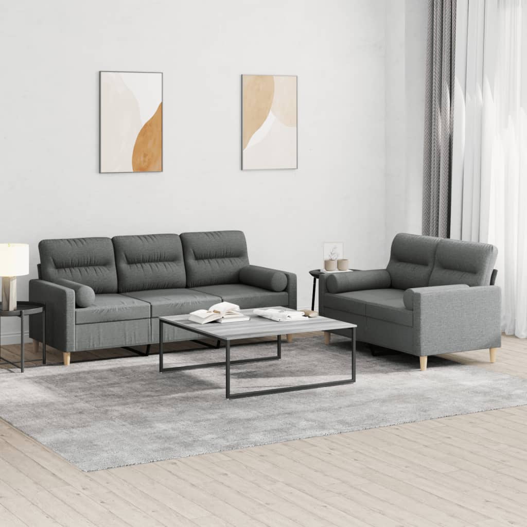 Set di Divani 2 pz con Cuscini Grigio Scuro in Tessuto | homemem39