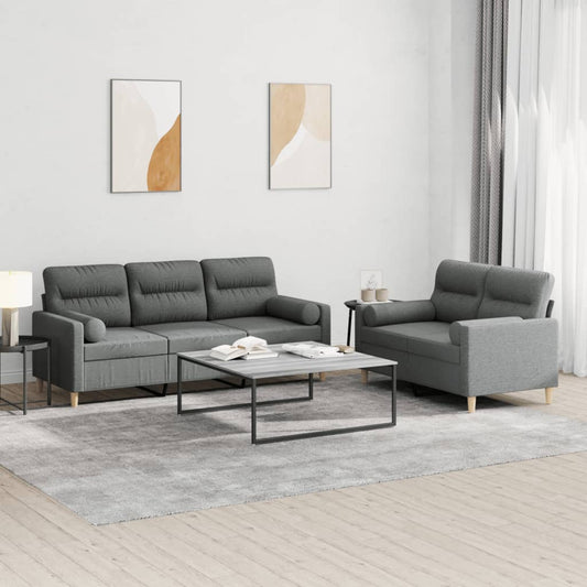 Set di Divani 2 pz con Cuscini Grigio Scuro in Tessuto | homemem39