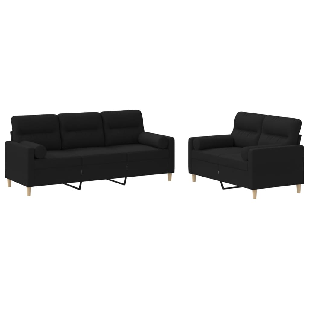 Set Divani 2 pz con Cuscini Nero in Tessuto | homemem39