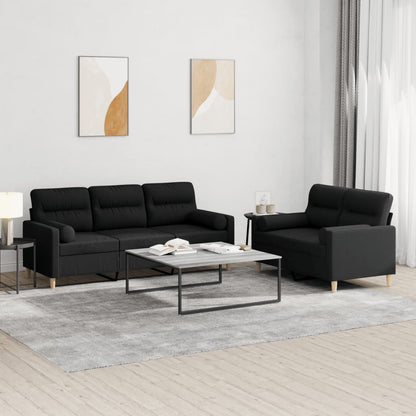 Set Divani 2 pz con Cuscini Nero in Tessuto | homemem39