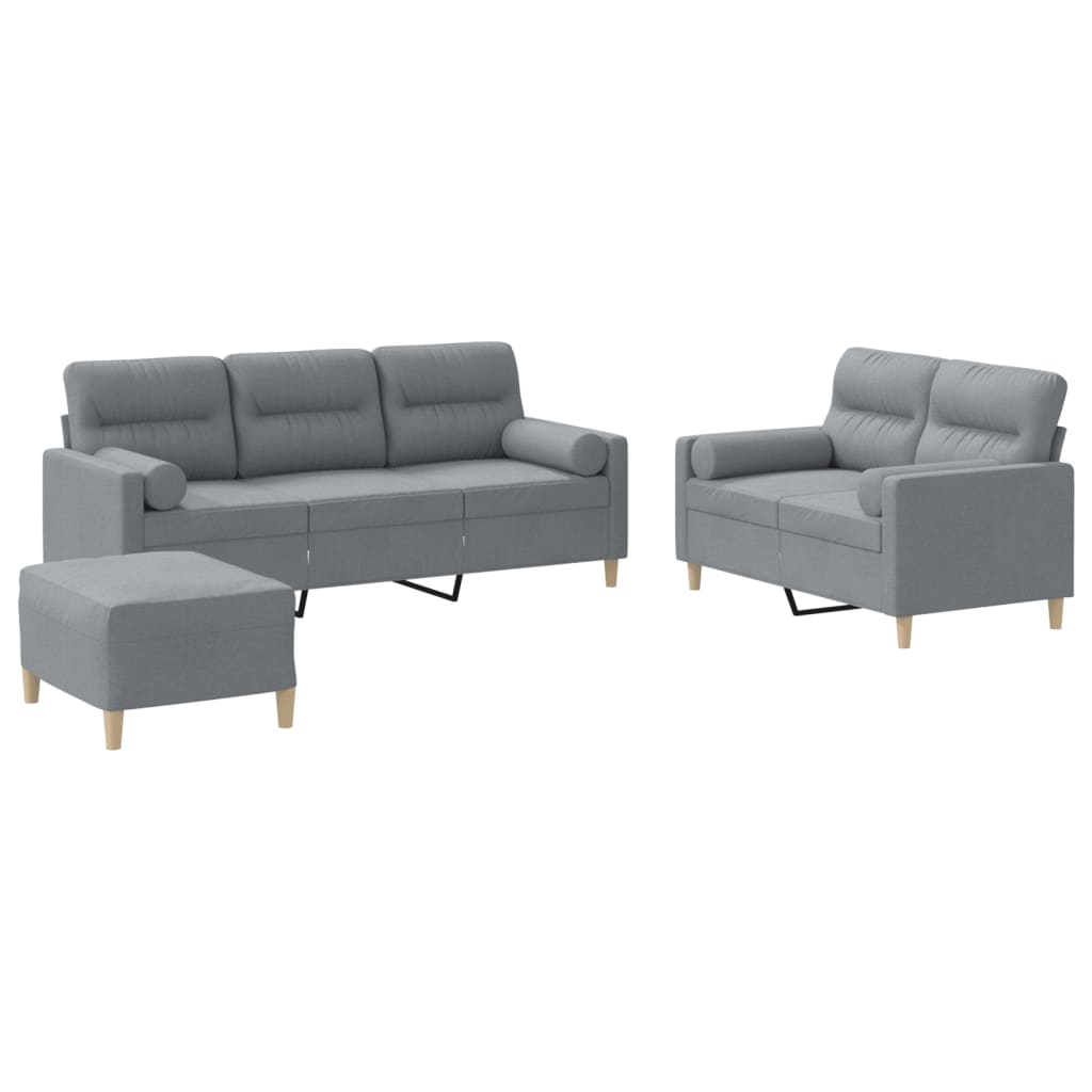 Set Divani 3 pz con Cuscini Grigio Chiaro in Tessuto | homemem39