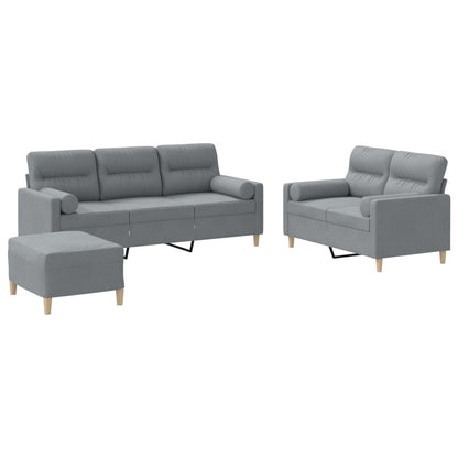 Set Divani 3 pz con Cuscini Grigio Chiaro in Tessuto | homemem39