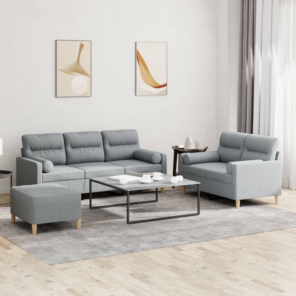 Set Divani 3 pz con Cuscini Grigio Chiaro in Tessuto | homemem39